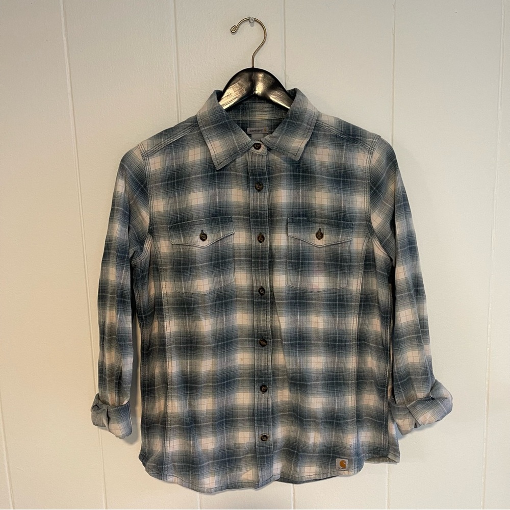 Carhartt Flannel Shirt Blue and White Plaid M